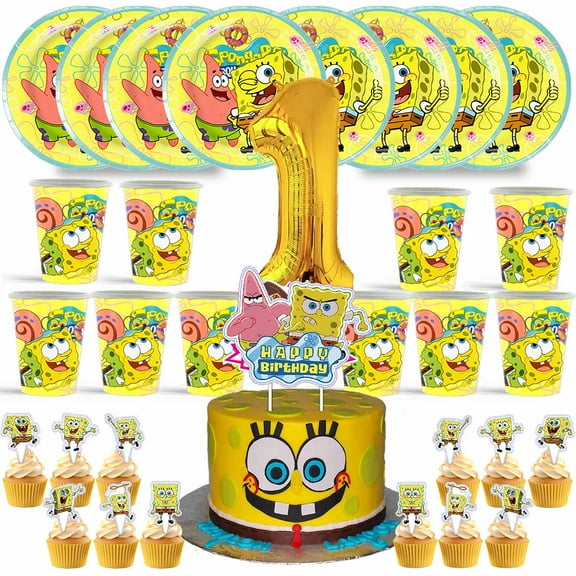 SpongeBob SquarePants Birthday 1st Cups Party Supplies Plates Fans Decorations Cake Topper Decor