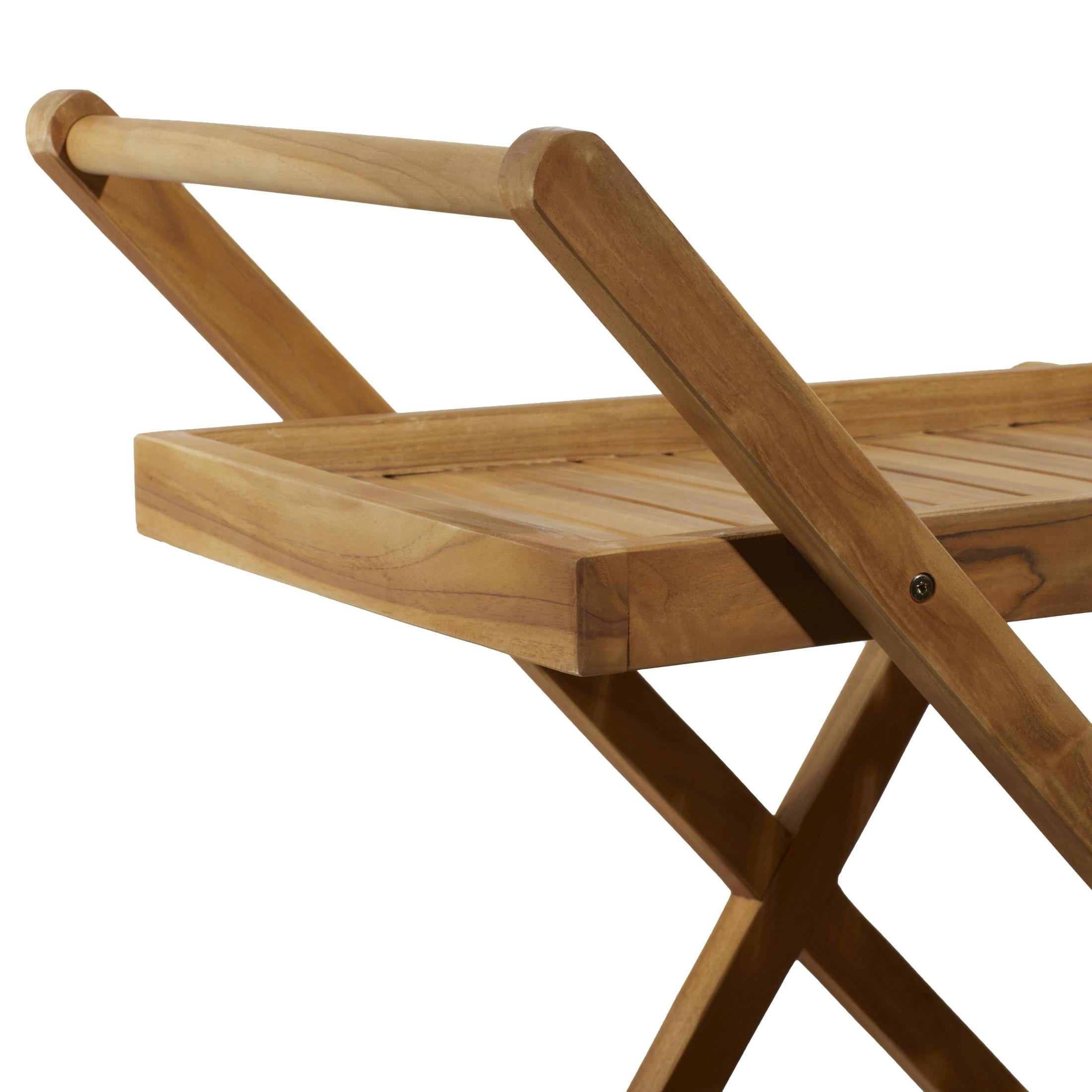 DecMode 32" x 32" Brown Teak Wood Indoor Outdoor Rolling 2 Shelves Bar Cart with Wheels and Handle, 1-Piece