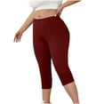 thumbnail image 6 of High-Waisted Tummy Control Capri Leggings for Women, Plus Size Stretchy Slim Fit Pants - Soft Cotton Blend Daily Wear Wine XXXL, 6 of 8