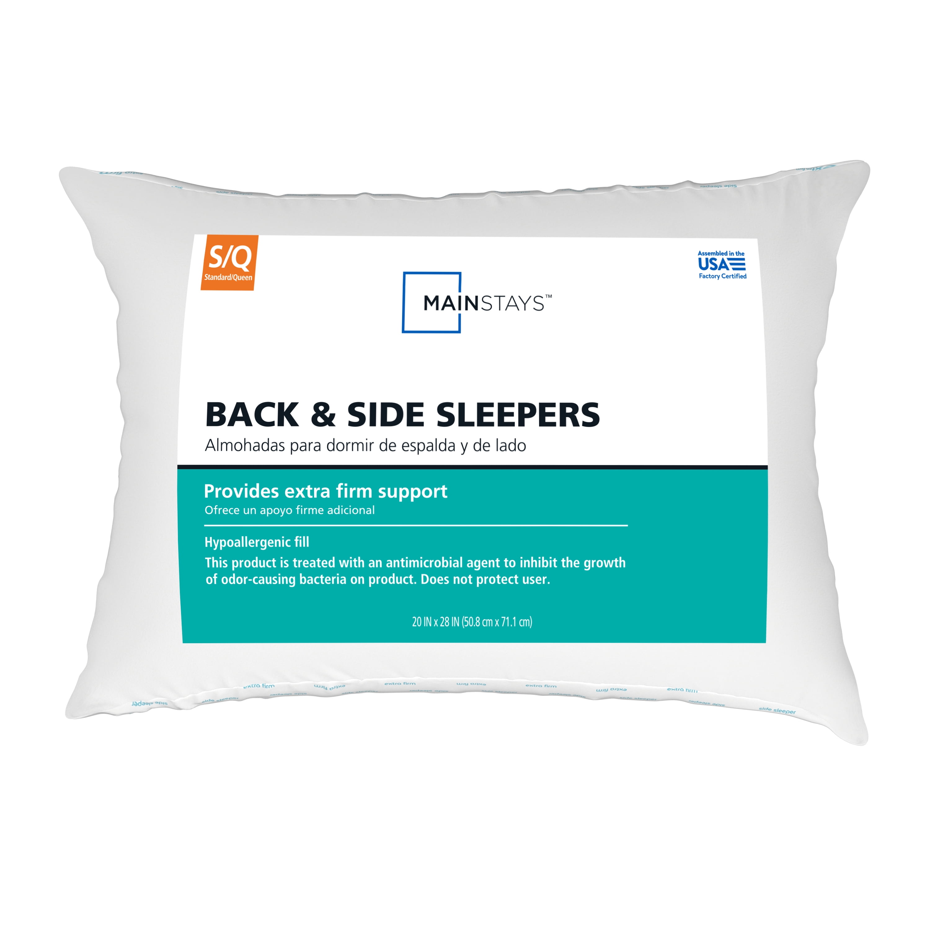 (8 pack) Mainstays Back & Side Sleeper Bed Pillow, Standard/Queen - Extra Firm Support