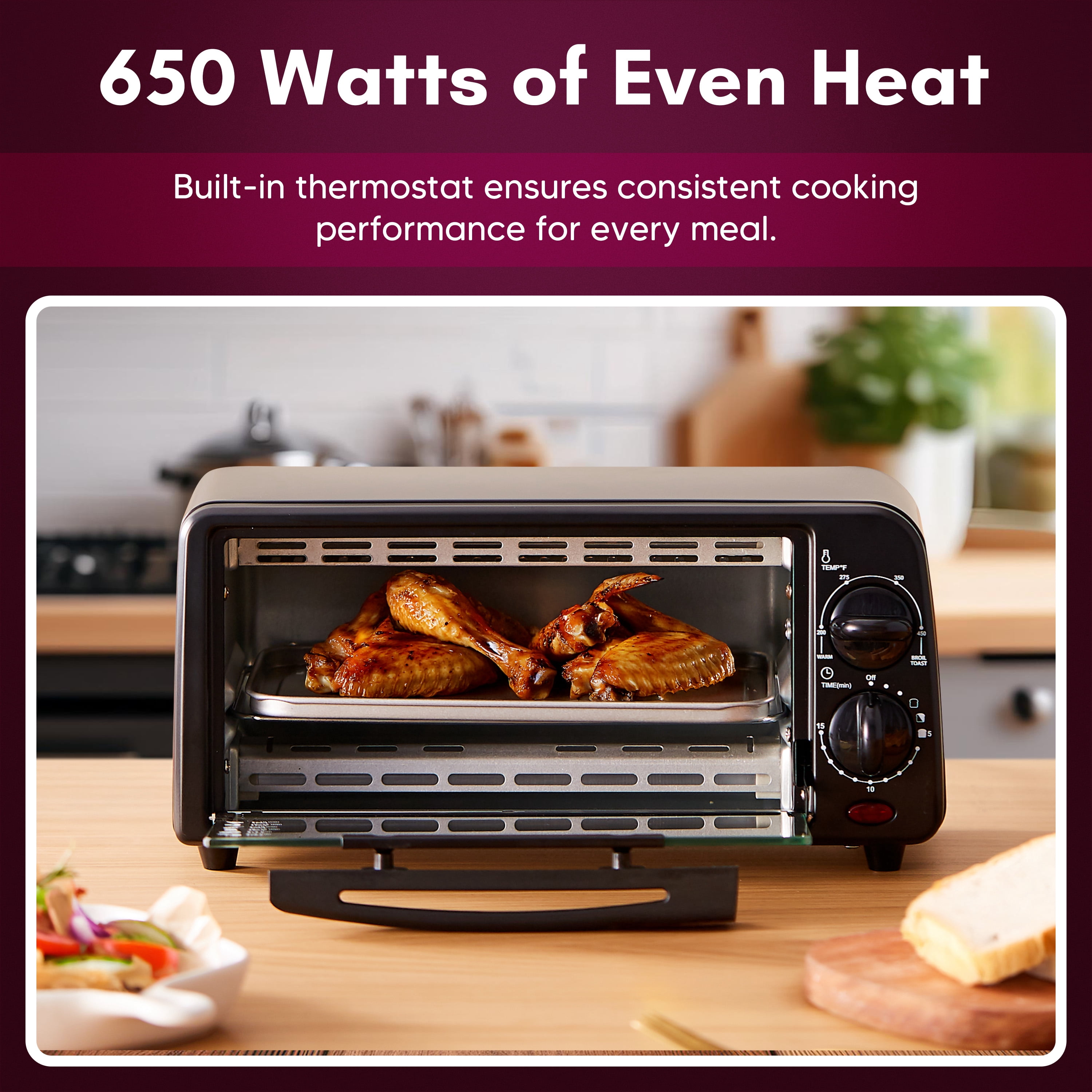 2 Slice Toaster Oven with Time and Temp Knobs