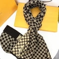 thumbnail image 4 of Conjunto de bufanda y sombrero de estilo europeo y americano, bufanda de cuero de lana tejida para hombres, bufanda cálida a cuadros de ajedrez para niños, 4 of 5