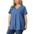thumbnail image 4 of Agnes Orinda Women's Plus Blouse Casual V Neck Short Sleeve Chambray Tops, 4 of 7