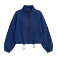 thumbnail image 5 of thefmos Women's Stand Collar Zip Up Long Sleeve Jacket with Pocket Drawstring Solid Color Casual Outerwear Trendy Spring Fall Outfit, Navy S, 5 of 9
