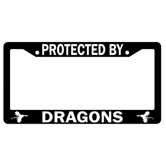 Protected By Dragons Black Plastic License Plate Frame