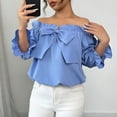 thumbnail image 5 of UAMVSH Off Shoulder Tops for Women Dressy Casual 3/4 Sleeve Ruffle Blouses Cute Tie Front Elegant Shirts Going Out Outfits, 5 of 7