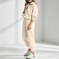 thumbnail image 6 of Women's Ribbed 2 Piece Loungewear Outfits Oversized Half Zip Sweatshirts High Waist Jogger Pants Matching Casual Travel Tracksuit Sets Beige, 6 of 7