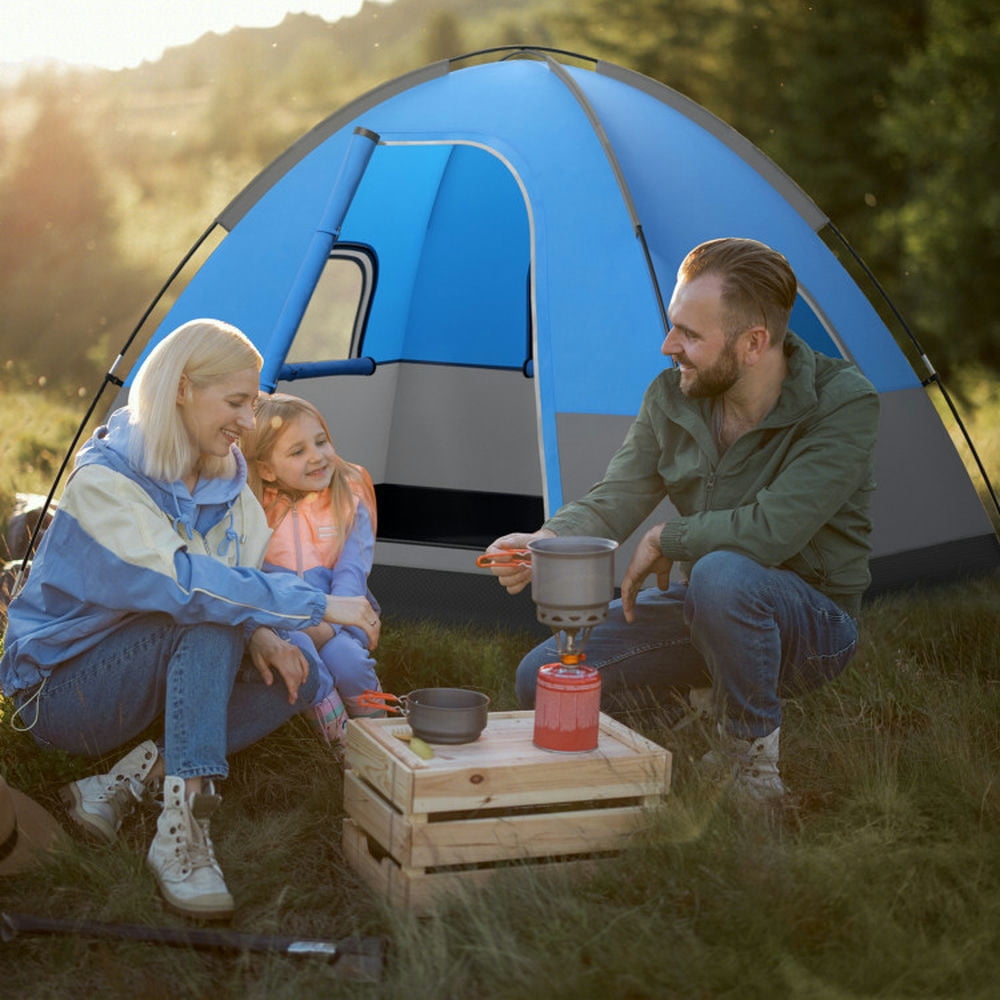 GVN Camping Tent, Tent,3 Person Outdoor Camping Tent with Removable Floor Mat for Camping Hiking Traveling-Blue