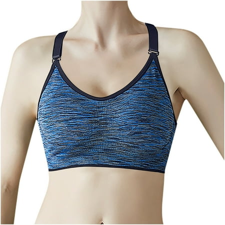 ATOYSOY Sports Bra Everyday Bra Camouflage Yoga Activewear Solid Color Underwear Push Up Bralette Workout Comfort Bra Clearance Breathable Teens Wireless Tank Tops Blue XL
