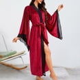 thumbnail image 4 of Gibobby Bata calientita mujer Albornoz de color sólido transpirable empalme ropa para el abrigo(Rojo,G), 4 of 5