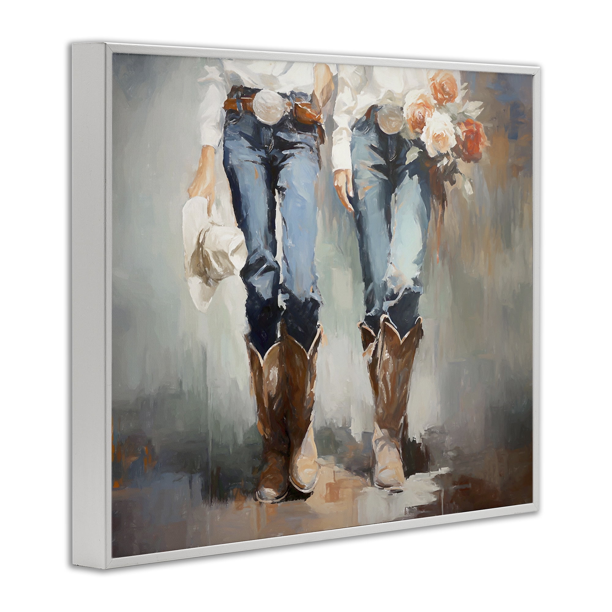 Stupell Industries Floral Cowgirl Pair Novelty Painting White Framed Art Print Wall Art, 14 x 11
