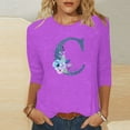 thumbnail image 2 of Yuyuzo Vêtements de Mode Automne pour Femmes T-Shirts Graphiques à Manches 3/4 Col Rond Ajusté Tunique Violet, 2 of 4