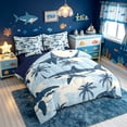 thumbnail image 2 of meiyoeat Palm Tree Coastal Shark Twin Bedding for Boys Girls, Beach Summer Ocean Wildlife Bedding Comforter Set, Sky Blue, Blue Reversible, 7-Piece, 2 of 6