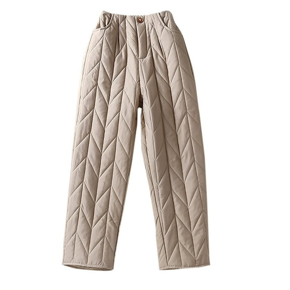 VERUGU Trousers Women's Winter Pocket Chain High Waist Loose Cotton Pants Pants Beige XL