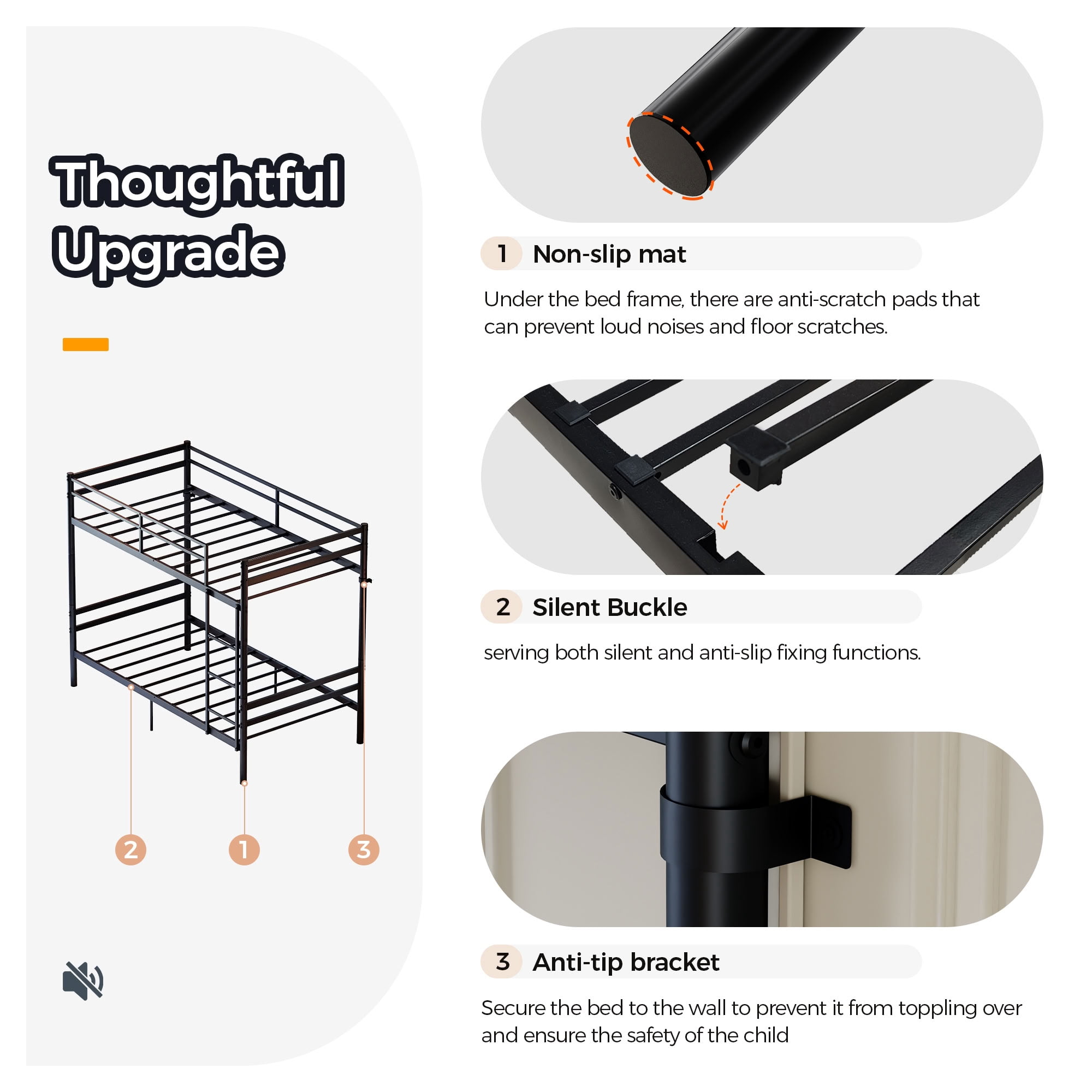 MAYEERTY Twin Over Twin Metal Bunk Bed with Ladder and High Guardrail, Splittable into 2 Individual Twin Beds, for Kids Teens Adults Bedroom Dorm, No Box Spring Needed