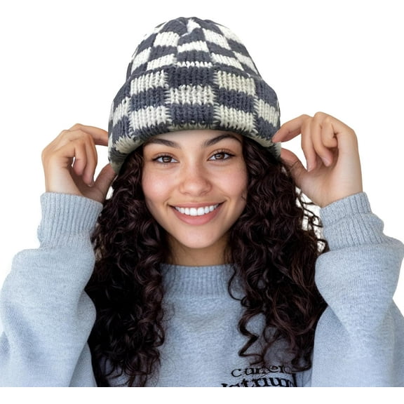 YooGuoGuo Beanies Winter Plaid Cuff Knit Hat Soft Stretch Thick Chunky Warm Knitted Skull Ski Cap Toboggan Hats for Cold Weather