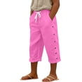 thumbnail image 3 of TGPMGRZ Linen Capri Pants for Girls Kids Fashion 2026 Button Side Elastic Waist Summer Beachwear Hot Pink 3-4 Years, 3 of 6