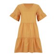 thumbnail image 4 of Fridja Womens Casual Short Sleeve Ruffle Solid Color V-Neck Loose Dress, 4 of 9