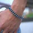 thumbnail image 2 of Metro Jewelry Men's Stainless Steel Thick Two Tone Curb Chain Bracelet with Blue Ion Plating and Lobster Clasp - 8.5 Inches Long, 2 of 8
