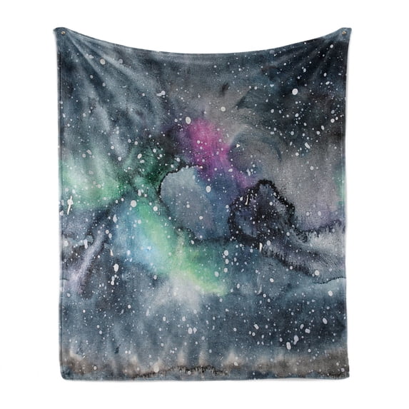 Psychedelic Soft Flannel Fleece Blanket, Space Galaxy Inspired Hazy Grunge Modern Celestial Cosmic Fantasy Design Print, Cozy Plush for Indoor and Outdoor Use, 70" x 90", Multicolor, by Ambesonne