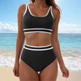 thumbnail image 3 of Women's High Waisted Bikini Sets Sporty Two Piece Swimsuits Color Block Cheeky High Cut Bathing Suits Swimming Suits For Women Black M, 3 of 9