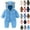 B Blue, variant on Newborn Baby Fleece Footie Snowsuit Unisex Winter Warm Thicken Zip Up Hooded Outfits for Girls Boys