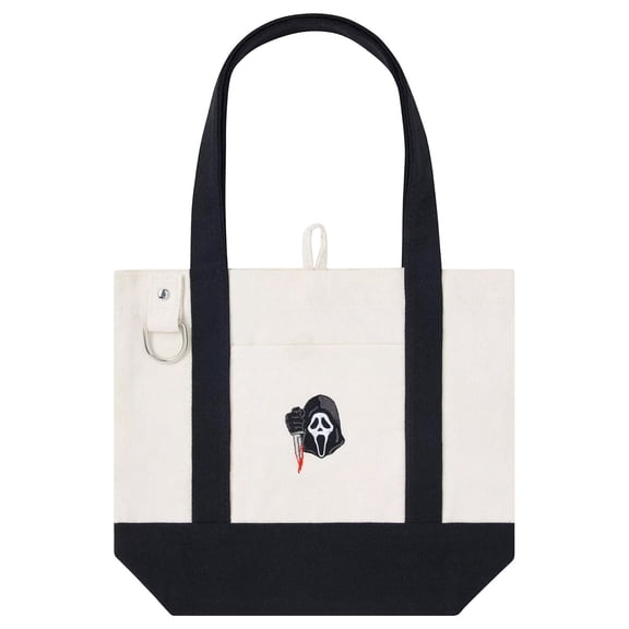 Ghost Face Canvas Tote Bag, Halloween Mini Tote Purse with Mask Design, Reusable Shoulder Handbag for Party, Shopping, Travel & Daily Use