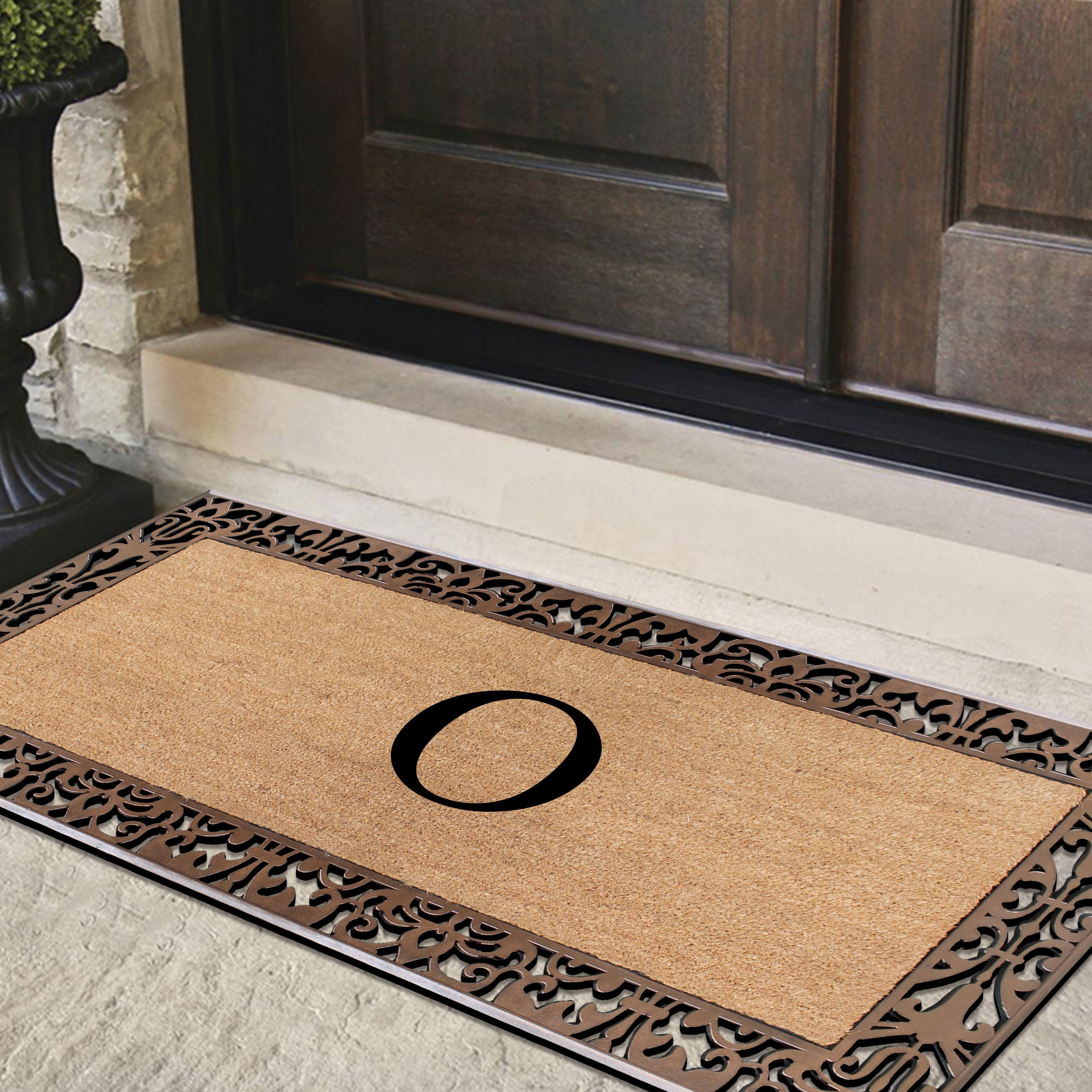 A1HC Natural Coir and Rubber Paisley Monogrammed Doormat, 30"x60", Heavy Duty Outdoor Front Door Mat, Durable Easy-Clean Bronze Rug