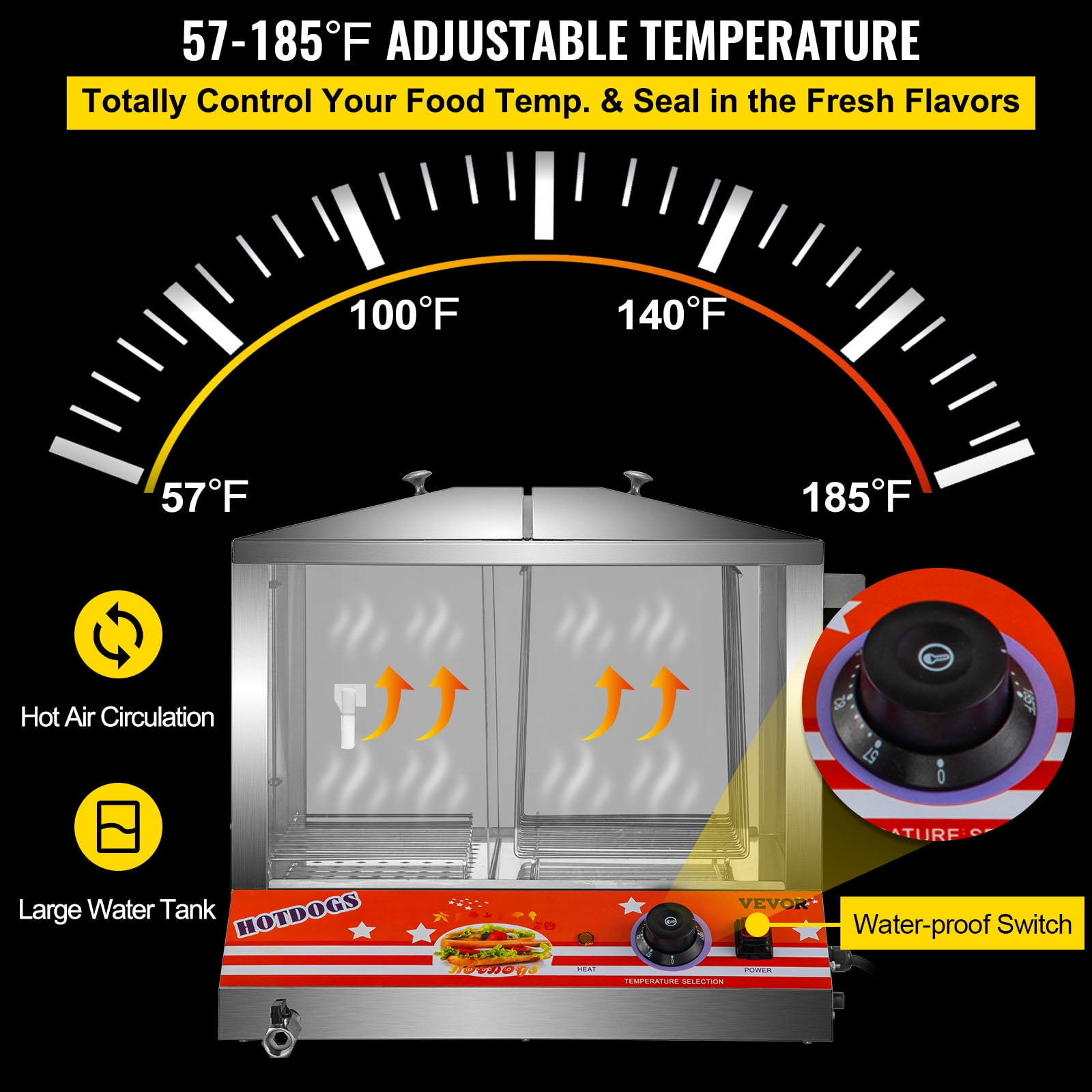 Buy VEVOR Hot Dog Warmer,Top Load Hut Steamer for 100 Hot Dogs&48 Buns