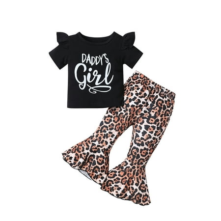 

Karuedoo Toddler Baby Daddy s Girl Clothes Short Sleeve Tops Leopard Print Flare Pants Summer Outfits