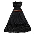 thumbnail image 6 of Women's Solid Color Long Maxi Dress With Belt Elegant Lace Trimmed Evening Gown Petite Dress with Pockets Midi Shirt Dress Casual Short Sleeve Dress Short Sleeve Loose T Shirt Dress Women Doll Dress, 6 of 6