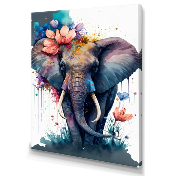 Designart Cute Elefant Floral Art I Canvas Wall Art