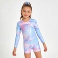 thumbnail image 2 of MEZZALL Outfit Sets Kids Girls Long Sleeve Performance Leotard With Glitter Print And Matching Shorts Hair Scrunchie For Dance Gymnastics Stage Stylish Children Fashion Clothes Sets, 2 of 9