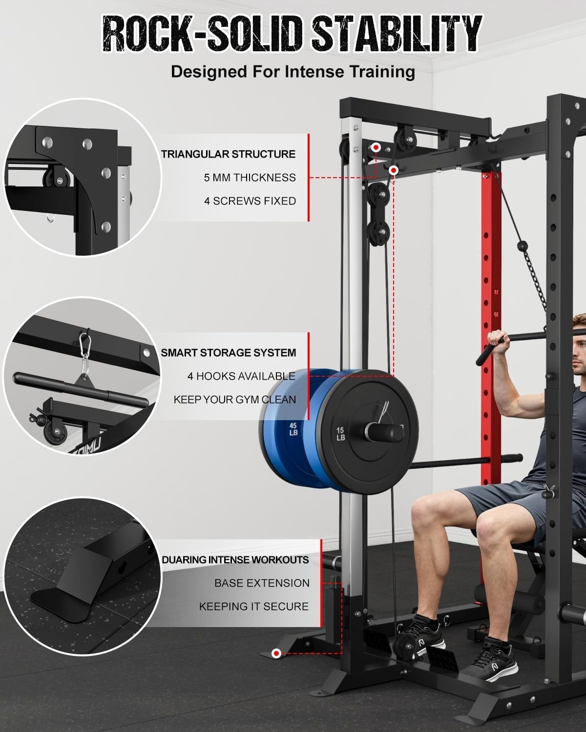 2000LBS Power Cage Squat Rack with LAT Pulldown System, Multi-Function Weight Cage Strength Training Machine, Home Gym Workout Cage with Multiple Attachments for Garage & Home Fitness