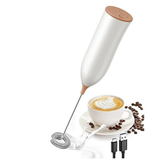 Milk Frother Rechargeable, Rechargeable Handheld Powerful Coffee for Latte, Cappuccino White