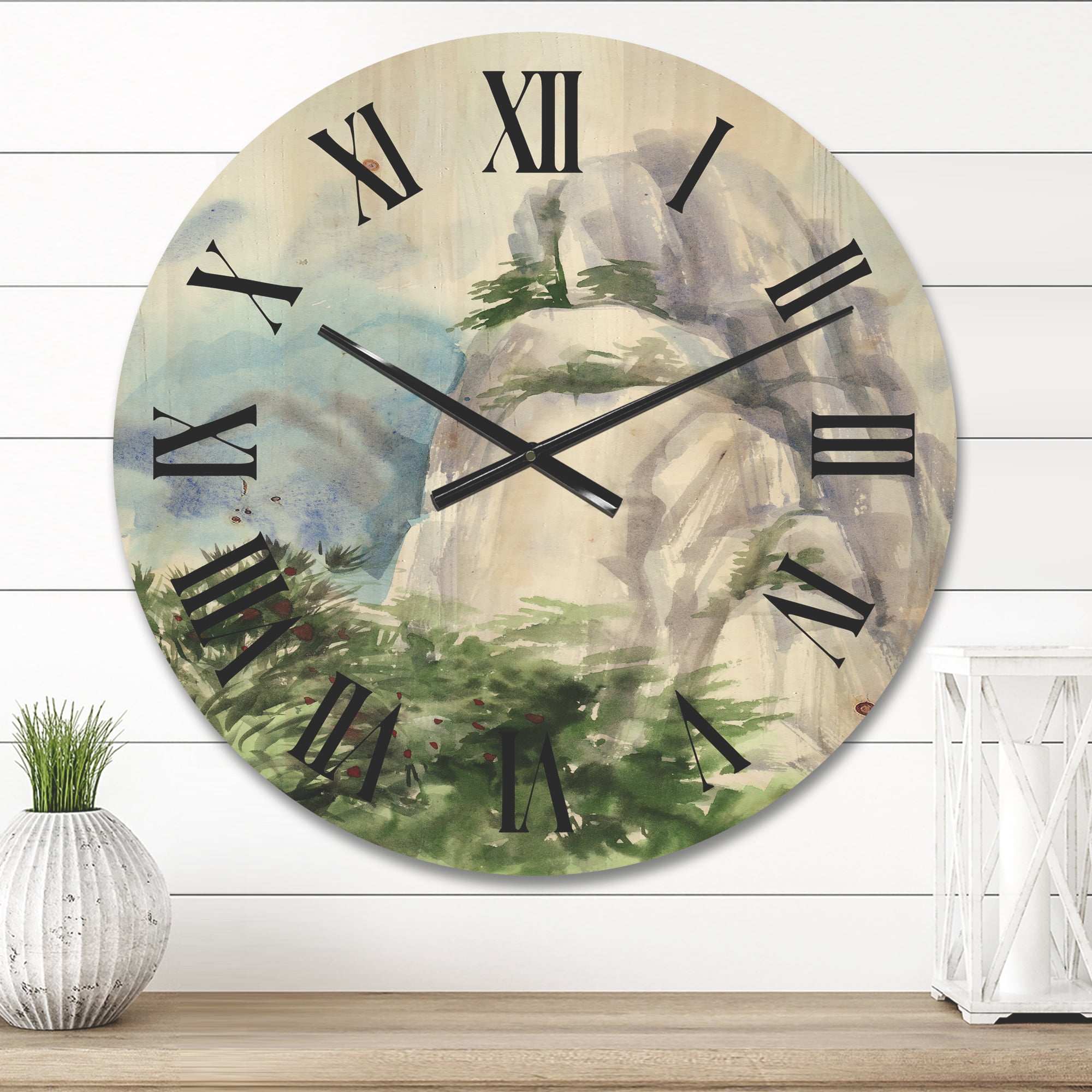 Designart 'The Clouds Over Mountain Top' Traditional Wood Wall Clock