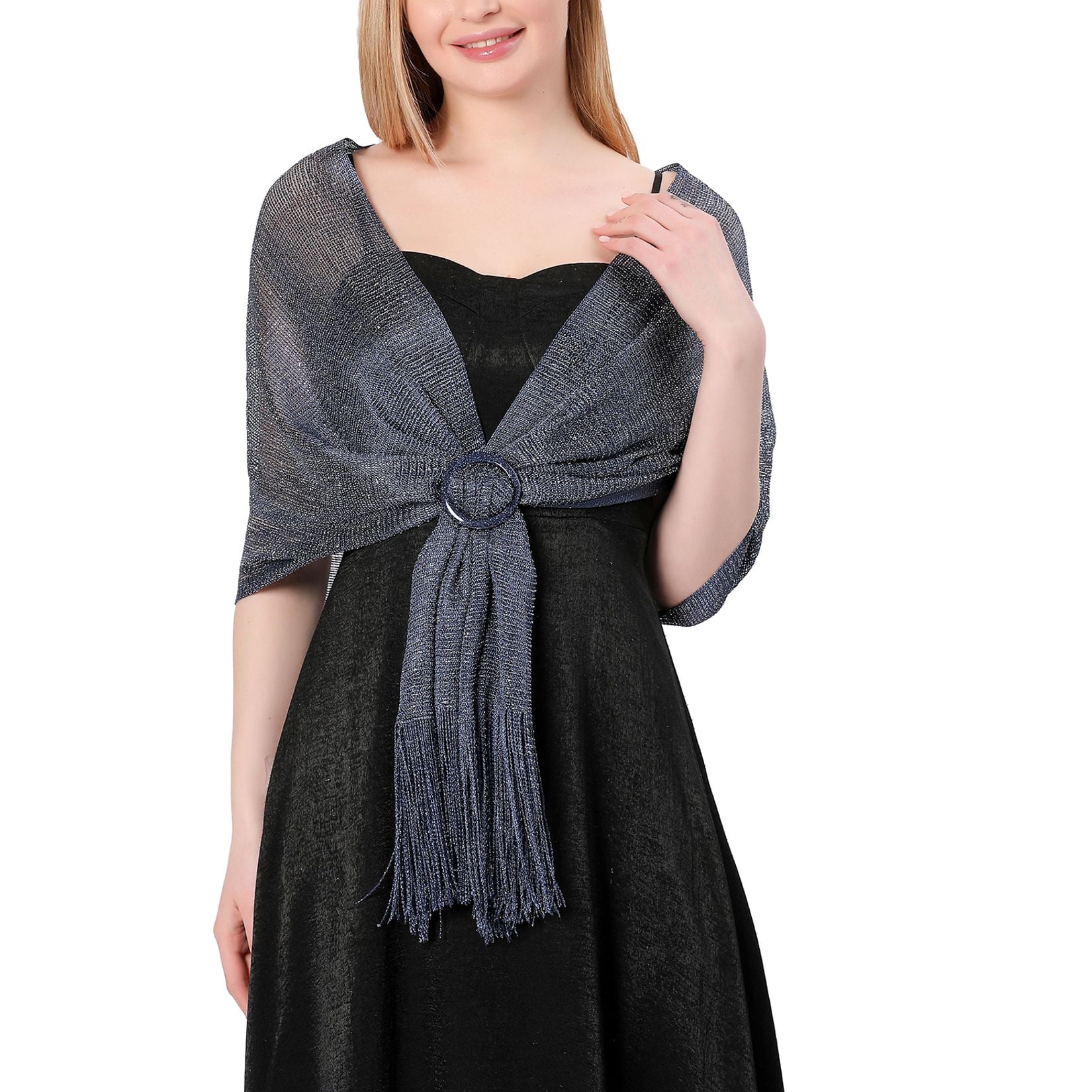 Salsation サルセーション Shawl With Opening 新品 SWSMCLT Women's Fall Shawl Metallic Fringe Scarves Wedding