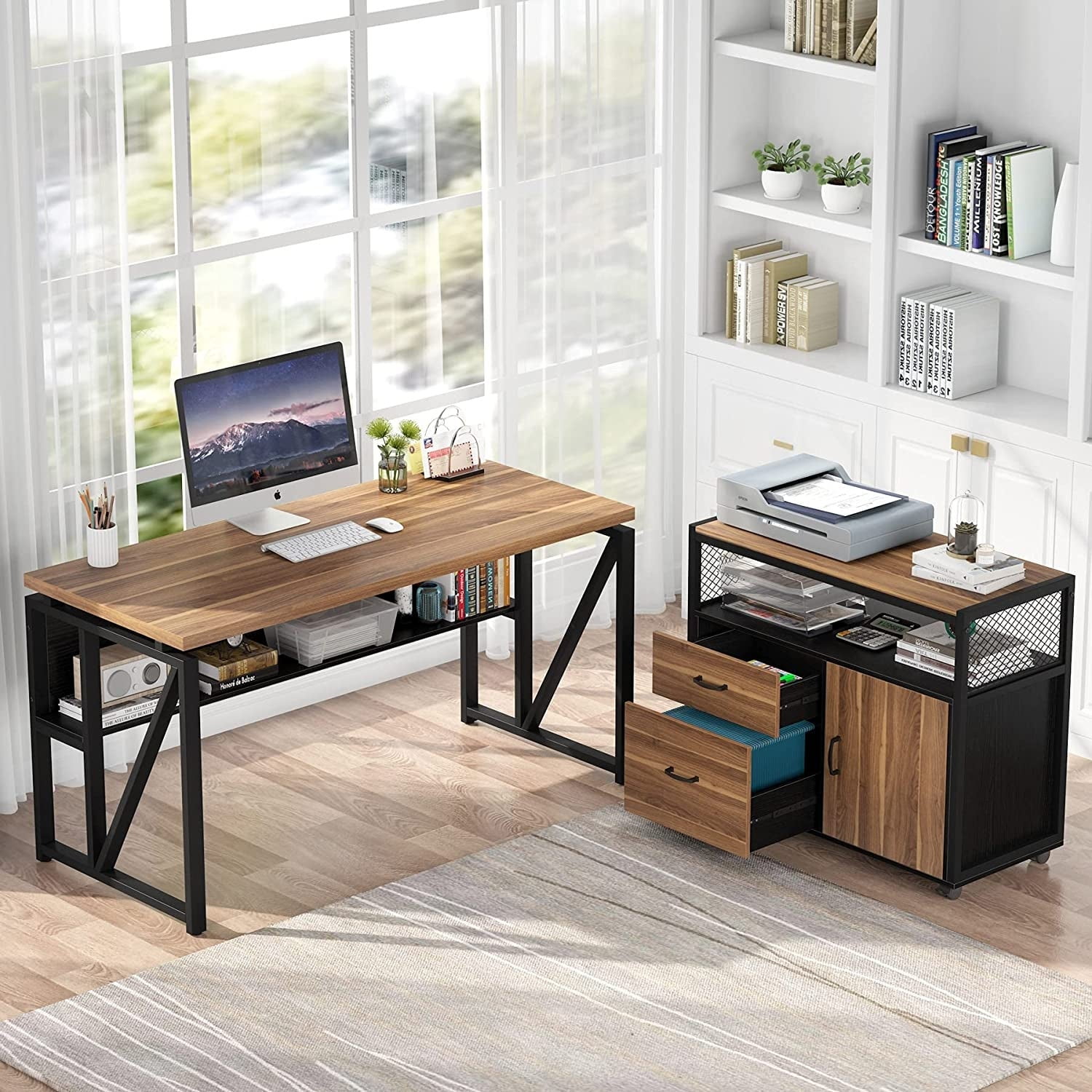 L Shaped Desk with Drawer, Executive Desk and lateral File 2