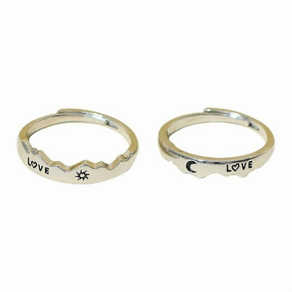 2x Open Adjustable Rings Set Sun Moon Matching Couple Finger Ring for Women Men Minimalist Engagement Wedding Ring