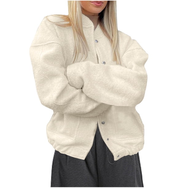Chaquetas y abrigos casuales sin capucha de manga larga para mujer, blusa informal de manga larga con bolsillos y botones, chaqueta de poliéster