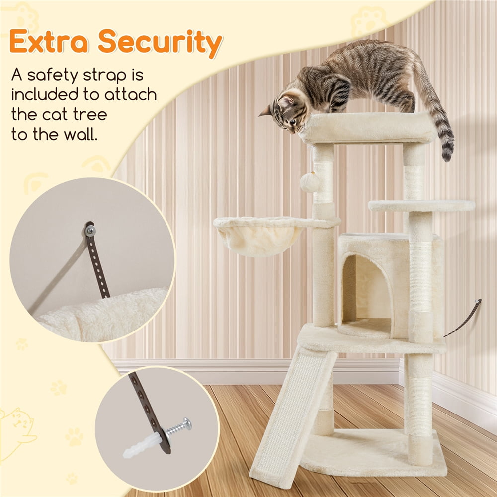 Yaheetech 42″H Big Condo Cat Tree with Scratching Post for Kittens, Beige