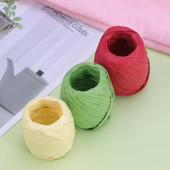 FELTECHELECTR Raffia Paper Ribbon 3 Rolls for Crafting Supplies Diy Crafts and Wine Bottle Decoration Projects