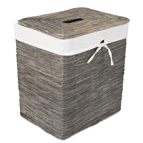 BirdRock Home Rustic Woven Wood Peel Laundry Hamper with Lid - Grey