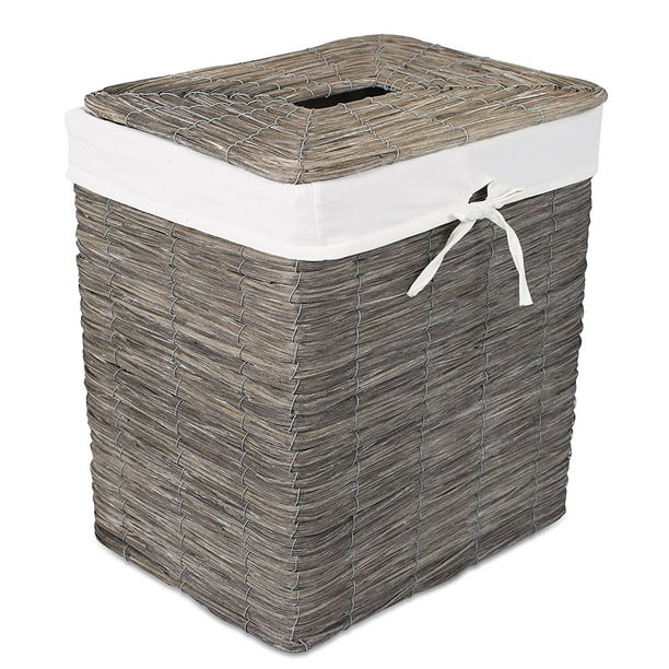 BirdRock Home Rustic Woven Wood Peel Laundry Hamper with Lid Grey