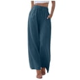 thumbnail image 1 of Pantalones palazzo de lino de cintura alta y pierna ancha - Pantalones de playa fluidos con cordón y bolsillos, tallas S-XXXL, 1 of 4