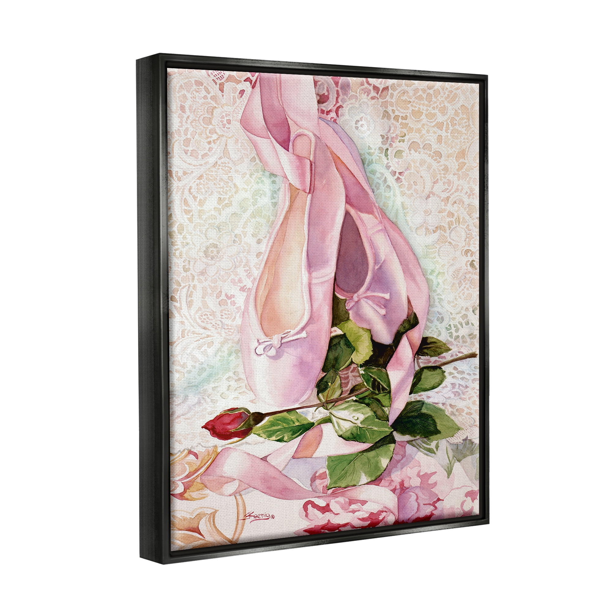 Stupell Ballet Dance Shoes Lace Pattern Sports Painting Black Floater Framed Art Print Wall Art