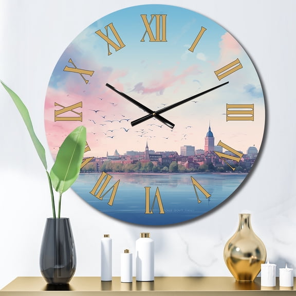 Designart "Skyline of the Boston City" Cityscapes Oversized Wall Clock