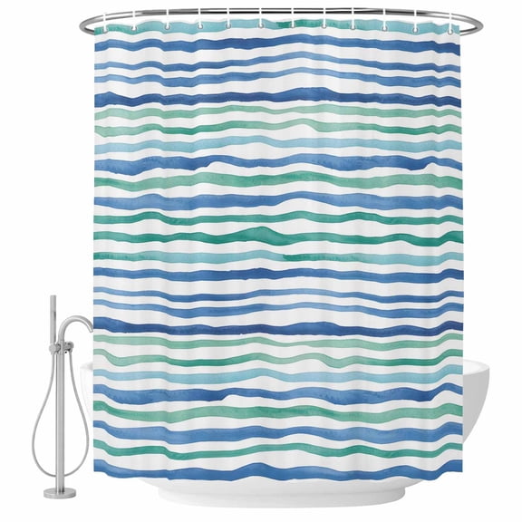 Decorative Shower Curtain Farmhouse Polyester Fabric Waterproof Bath Shower Curtains Bathroom Accessories Green Blue Stripes Shower Curtain 72x84 Inch for Home Hotel Ocean Waves Abstract Modern Art