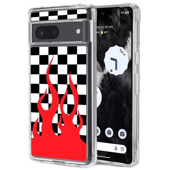 TalkingCase Slim Phone Case Compatible for Google Pixel 7 Pro, 6.7", Checkers Flame Print, Light Weight, Flexible, USA