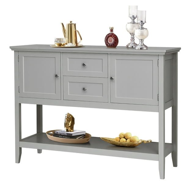 Costway Sideboard Buffet Table Wooden Console With Drawers Cabinets Gray Com Costway Sideboard Buffet Table Wooden, Credenza Buffet Console Table